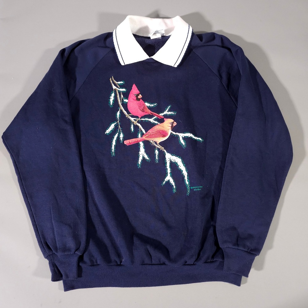 Morning Sun Sweatshirt Womens XXXL Navy Cardinal Bird Vintage 90s USA Made